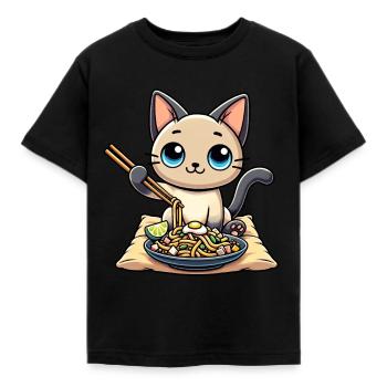 Kawaii Siamese Cat Pad Thai Purrfection - Kids' T-Shirt - black - Front - AI Model Kid Female (0cm)