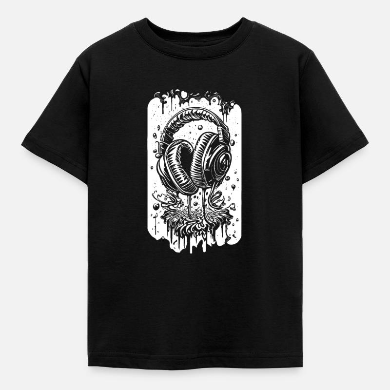 Comic Kopfhörer mit Tropfen - Kinder T-Shirt - Schwarz