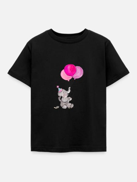 Elefant mit Ballons - Kinder T-Shirt - Schwarz