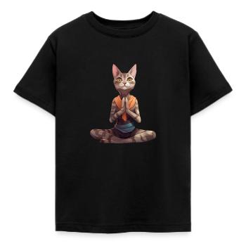 Yogi Katze - Kinder T-Shirt - Schwarz - Vorne - AI Model Kid Female (0cm)