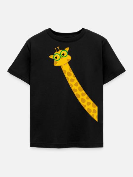 Lustige Giraffe mit Brille - Kinder T-Shirt - Schwarz