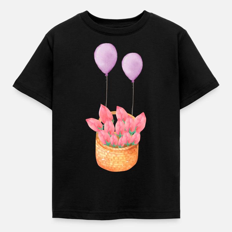 Blumenkorb - Kinder T-Shirt - Schwarz