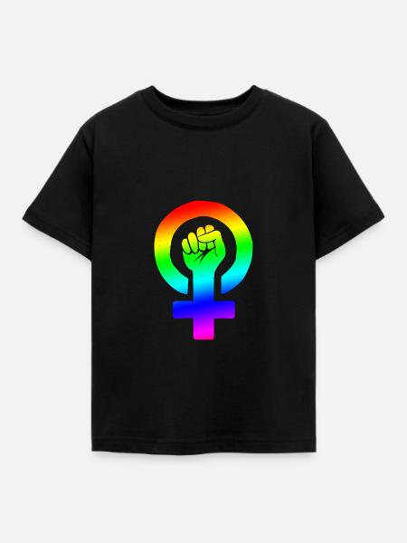 Regenbogen-feministische Faust - Kinder T-Shirt - Schwarz