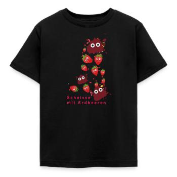 Erdbeeren, Erdbeere, Farbe,scheisse mit Erdbeeren - Kinder T-Shirt - Schwarz - Vorne - AI Model Kid Female (0cm)