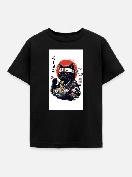 Ramen Katze Kimono - Kinder T-Shirt - Schwarz