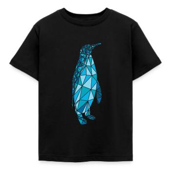 Pinguin Polygon Mosaik - Kaiserpinguin blau - Kinder T-Shirt - Schwarz - Vorne - AI Model Kid Female (0cm)