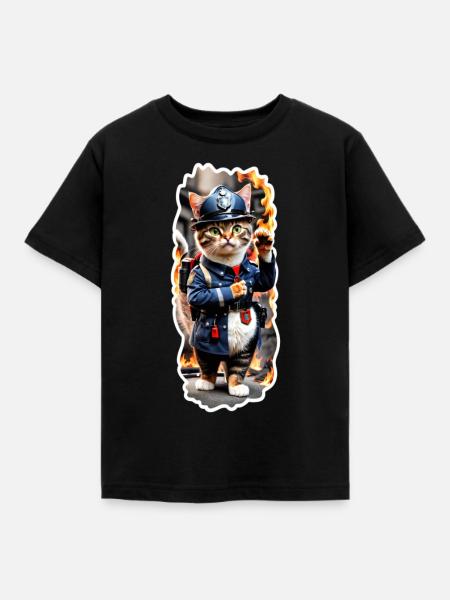 Fire department cat - Kids' T-Shirt - black