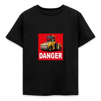 DANGER, Vorsicht Walze - Kinder T-Shirt - Schwarz - Vorne - AI Model Kid Female (0cm)