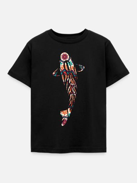 Koi Karpfen Mosaik Mandala - Kinder T-Shirt - Schwarz