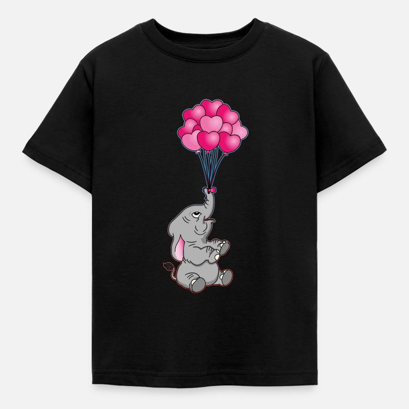 lustiger Elefant mit Herz Luftballons | Elefanten - Kinder T-Shirt - Schwarz