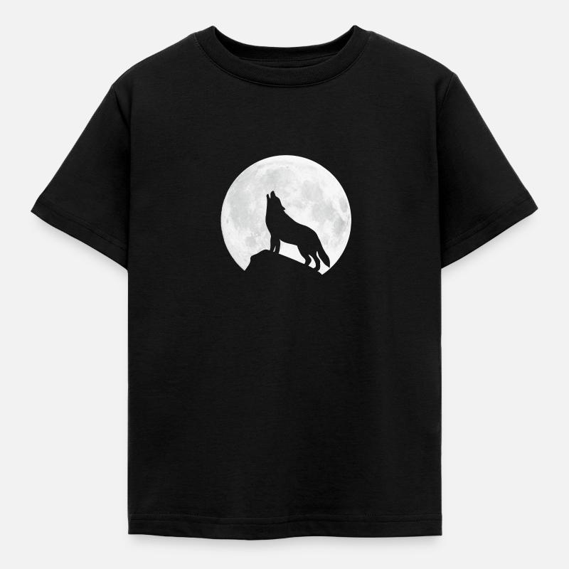 Heulender Wolf - Mond - Kinder T-Shirt - Schwarz