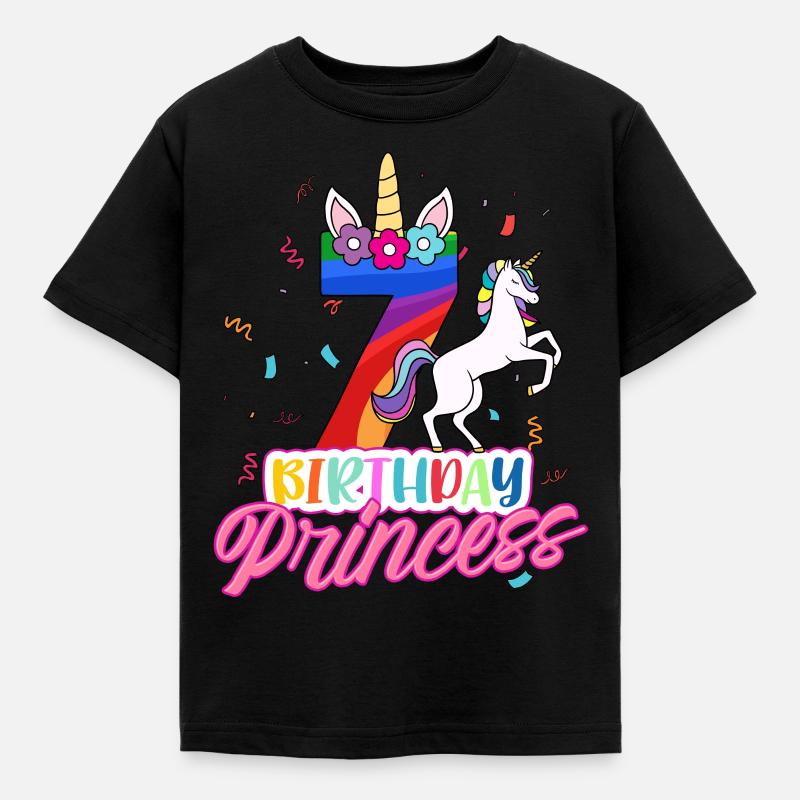 7. Geburtstag Mädchen - Kinder T-Shirt - Schwarz