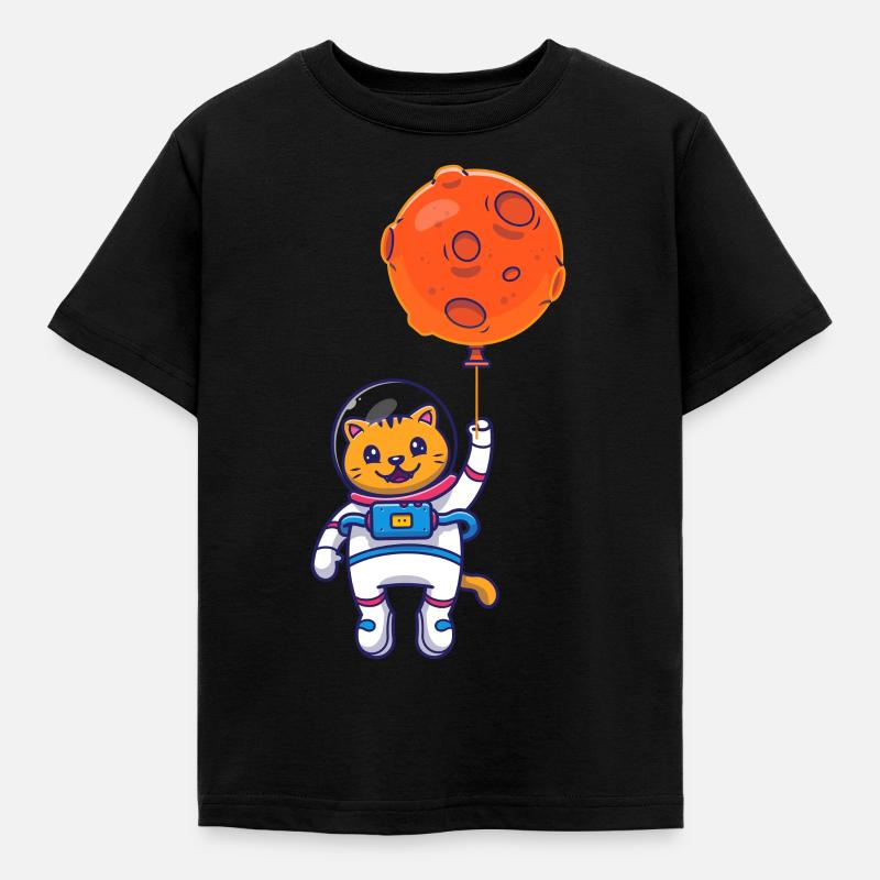 Space Cat Moon Planets Astronaut Space Balloons - Kinder T-Shirt - Schwarz