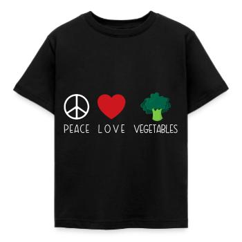 Vegetaria - Peace Vegetables Love - Kinder T-Shirt - Schwarz - Vorne - AI Model Kid Female (0cm)