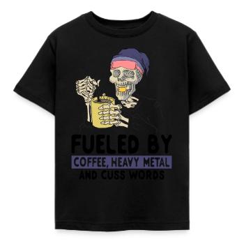 Kaffee Heavy Metal Schimpfwörter - Männer Outfit - Kinder T-Shirt - Schwarz - Vorne - AI Model Kid Female (0cm)