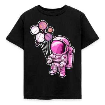 Astronaut die de Ballonnen van de Planeet Zonnestelsel houden - Kinderen T-shirt - zwart - Voor - AI Model Kid Female (0cm)