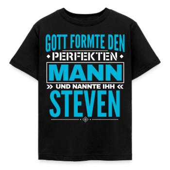 Steven Name Design - Kinder T-Shirt - Schwarz - Vorne - AI Model Kid Female (0cm)