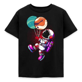Astronaut die de Ballonnen van de Planeet Zonnestelsel houden - Kinderen T-shirt - zwart - Voor - AI Model Kid Female (0cm)