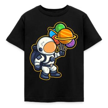 Astronaut Holding Planet Balloons Solar System - Kids' T-Shirt - black - Front - AI Model Kid Female (0cm)