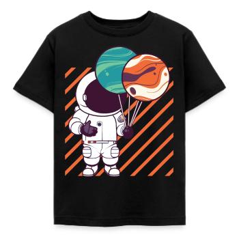 Astronaut Holding Planet Balloons Solar System - Kids' T-Shirt - black - Front - AI Model Kid Female (0cm)