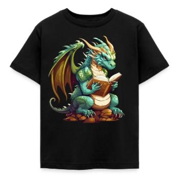 Dragons Und Bücher Nerd Dragon Liebhaber - Kinder T-Shirt - Schwarz - Vorne - AI Model Kid Female (0cm)