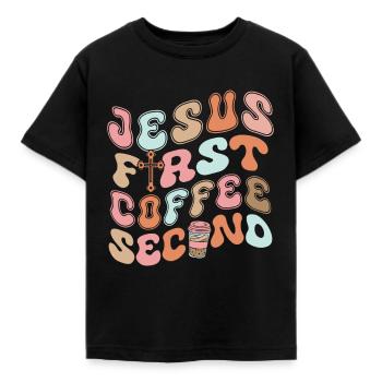 Jésus Premier Café Deuxième - T-shirt Enfant - noir - Devant - AI Model Kid Female (0cm)