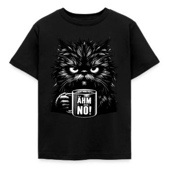 Um, Nope, Cat, Funny, Sarcastic, Tea, Coffee - Kids' T-Shirt - black - Front - AI Model Kid Female (0cm)