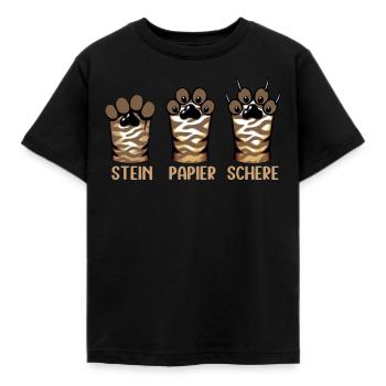 Katze Stein Papier Schere Pfote Spiel Lustige - Kinder T-Shirt - Schwarz - Vorne - AI Model Kid Female (0cm)