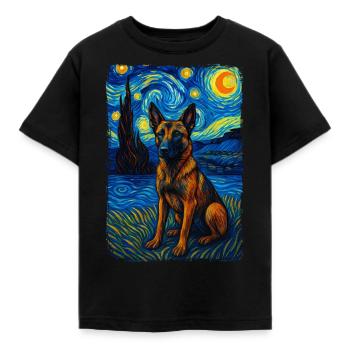 German Shepherd Dog Animal Starry Night Painting - Kids' T-Shirt - black - Front - AI Model Kid Female (0cm)