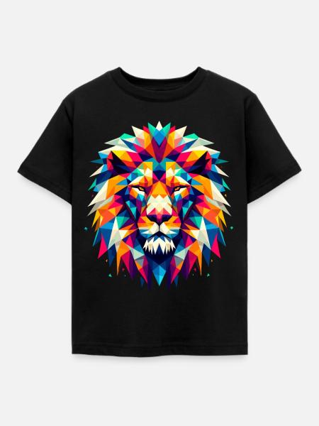 Löwe geometrisch bunt Geschenk - Kinder T-Shirt - Schwarz