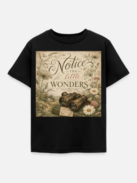 Wildblumen Fernglas Retro Wandbild Nostalgie Deko - Kinder T-Shirt - Schwarz