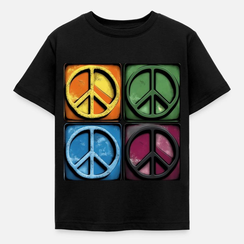 Bunte Friedenssymbole - Kinder T-Shirt - Schwarz
