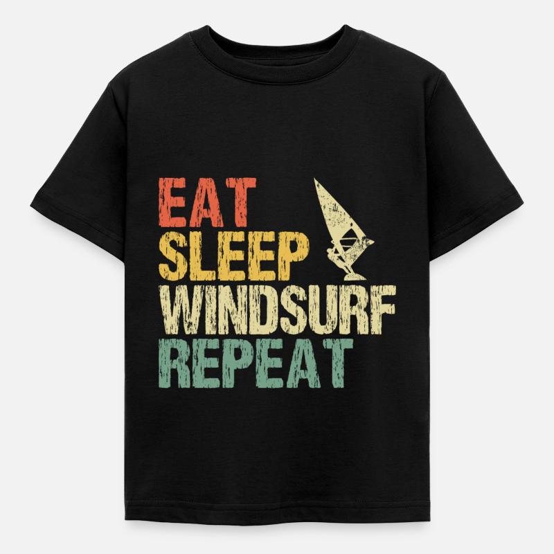 Windsurfen Windsurfer Eat Sleep Spruch Retro - Kinder T-Shirt - Schwarz