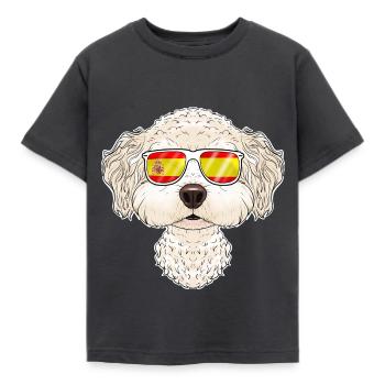 Bichon Frise I Spain Sunglasses I Spanish Flag - Kinder T-Shirt - Dunkelgrau - Vorne - AI Model Kid Female (0cm)