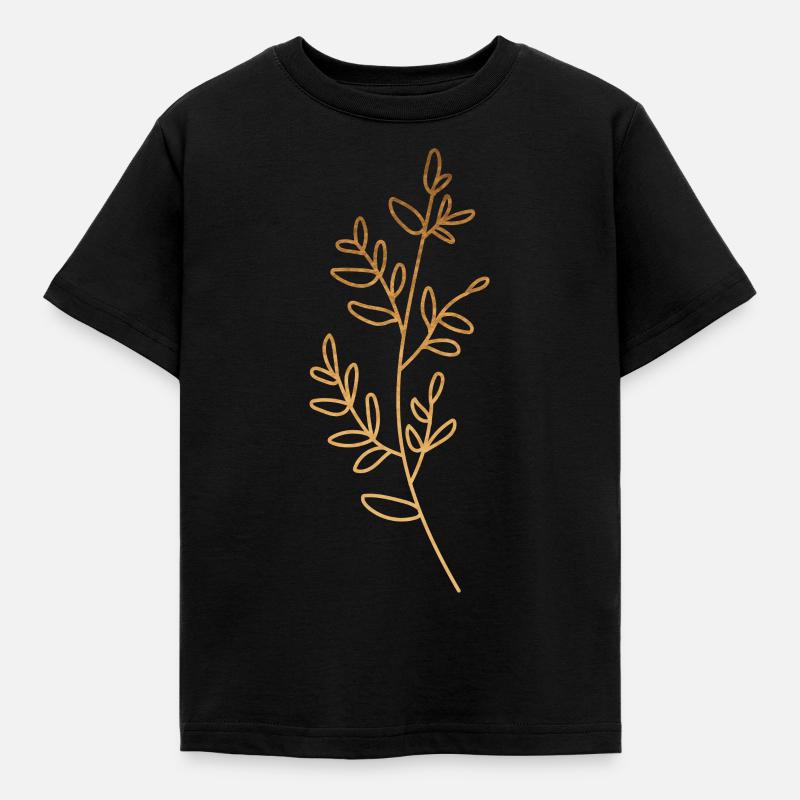 Gold Foliage Flora Line Art - Maglietta per bambini - nero