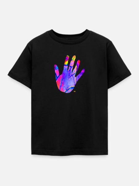 Bunte Neon Hand - Kinder T-Shirt - Schwarz
