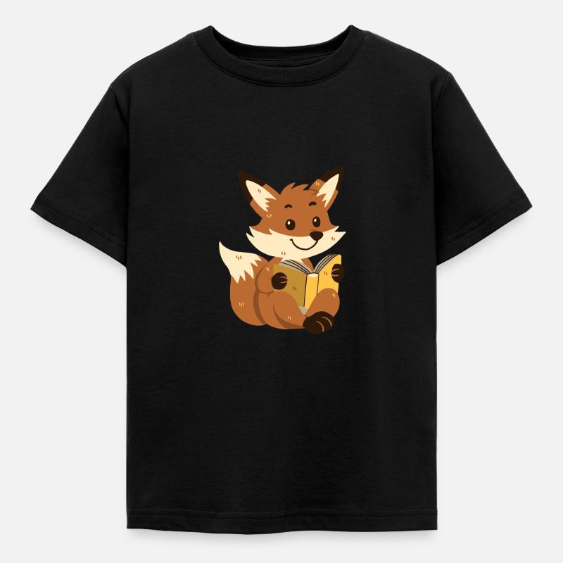 Fuchs liest ein Buch - Kinder T-Shirt - Schwarz