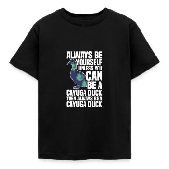 Cayuga canard nourriture enclos animal en peluche Cayuga - T-shirt Enfant - noir - Devant - AI Model Kid Female (0cm)