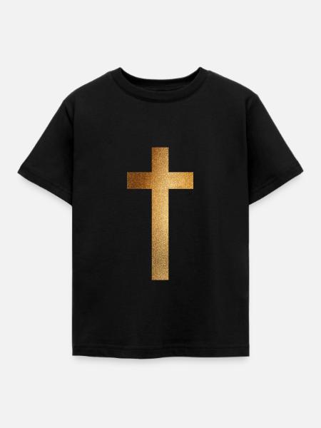 Goldenes Kreuz - Kinder T-Shirt - Schwarz