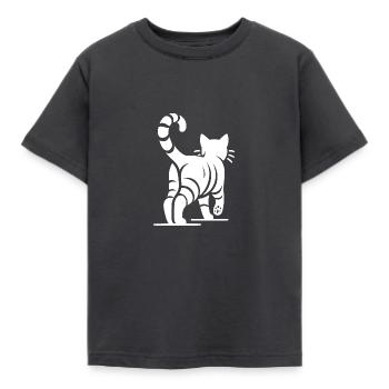 Back view of an elegant cat with stripes - Kids' T-Shirt - dark grey - Front - AI Model Kid Female (0cm)