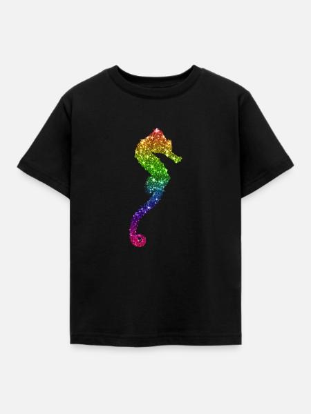 Party Seepferdchen Glitzer - Kinder T-Shirt - Schwarz