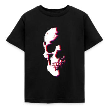 Halber Totenkopf - Glitch - Kinder T-Shirt - Schwarz - Vorne - AI Model Kid Female (0cm)