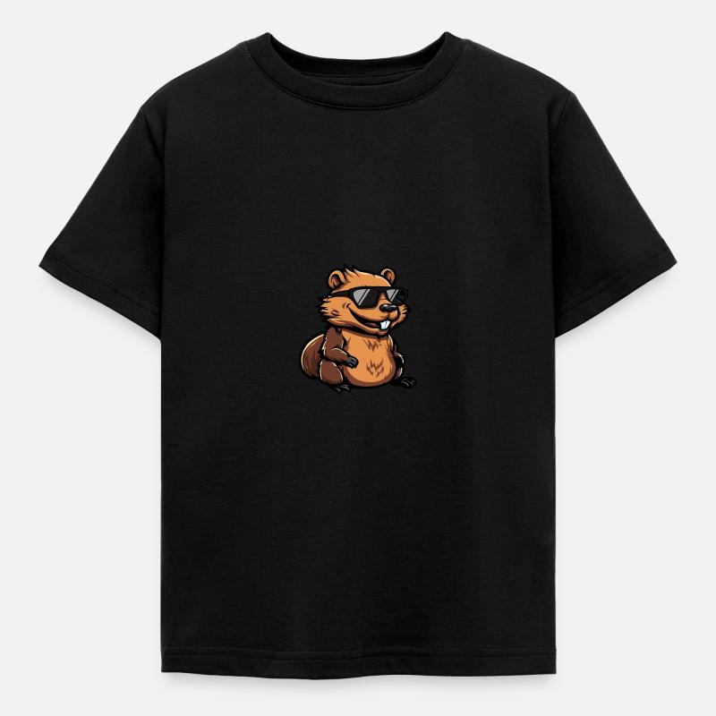 Biber Cool Tier - Kinder T-Shirt - Schwarz
