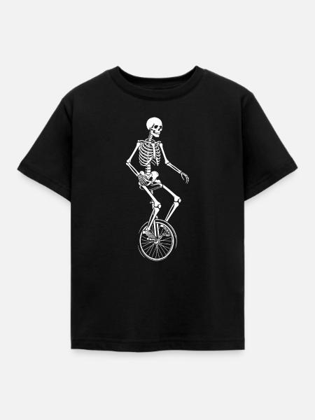 Skelett fährt Einrad - Kinder T-Shirt - Schwarz