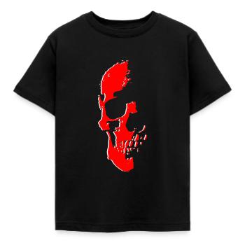skull halb rot weiss - Kinder T-Shirt - Schwarz - Vorne - AI Model Kid Female (0cm)