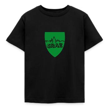 Graz skyline on coat of arms - Kids' T-Shirt - black - Front - AI Model Kid Female (0cm)