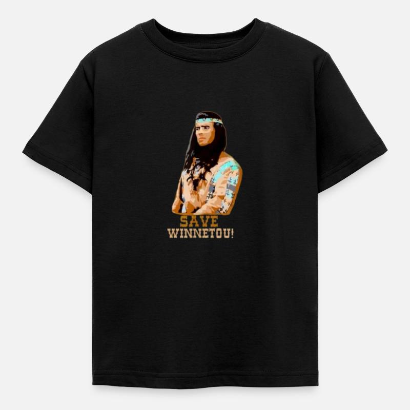 save winnetou,winnetou,indianer,illustration - Kinder T-Shirt - Schwarz
