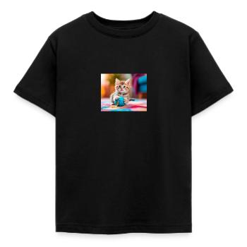 Chaton qui s'amuse avec de la laine - T-shirt Enfant - noir - Devant - AI Model Kid Female (0cm)