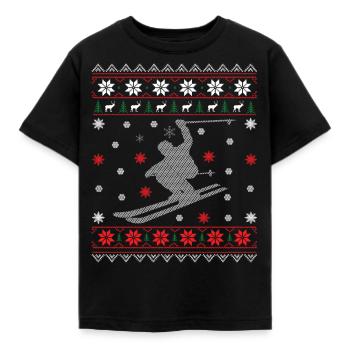 Skiing - ugly Christmas - Kids' T-Shirt - black - Front - AI Model Kid Female (0cm)