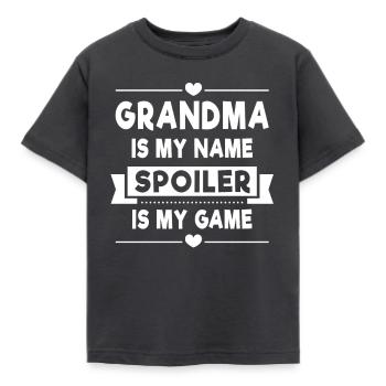Grandma is my name Spoiler is my Game - Kids' T-Shirt - dark grey - Front - AI Model Kid Female (0cm)